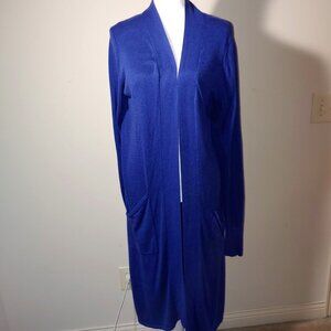 H by Halston Long Sleeves Open Front Long Cardigan Size M Cobalt Blue